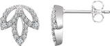 14K Gold Round Natural Diamond Accented Leaf Earrings