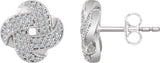 14K Gold Natural Diamond Knot Earrings - White Gold