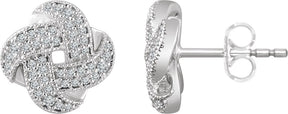14K Gold Natural Diamond Knot Earrings - White Gold