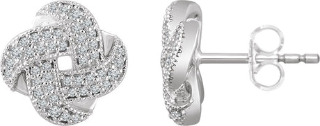 14K Gold Natural Diamond Knot Earrings - White Gold