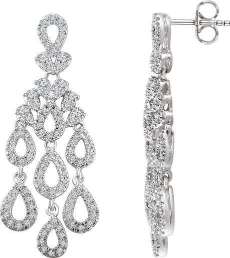 14K Gold Round Natural Diamond Chandelier Earrings