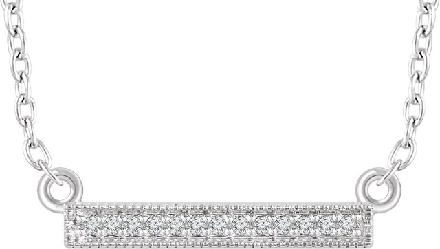 14K Gold Round Natural Diamond Bar Necklace – 0.9mm Stones - White Gold