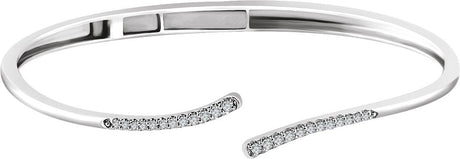 14K Gold Round Natural Diamond Bypass Hinged Cuff Bracelet