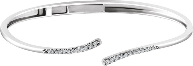 14K Gold Round Natural Diamond Bypass Hinged Cuff Bracelet