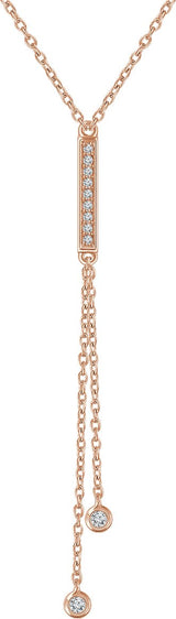 14K Gold Round Natural Diamond Bar Y Necklace IV - Rose Gold