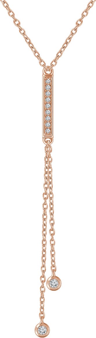 14K Gold Round Natural Diamond Bar Y Necklace IV - Rose Gold