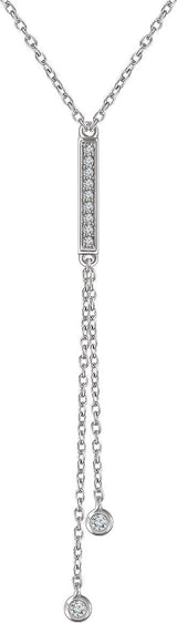 14K Gold Round Natural Diamond Bar Y Necklace IV - White Gold