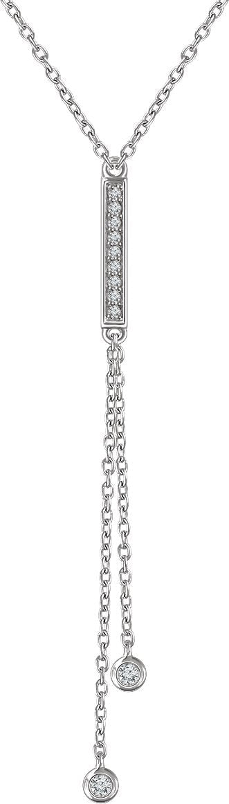 14K Gold Round Natural Diamond Bar Y Necklace IV - White Gold
