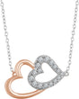 14K Gold Round Natural Diamond Double Heart Necklace