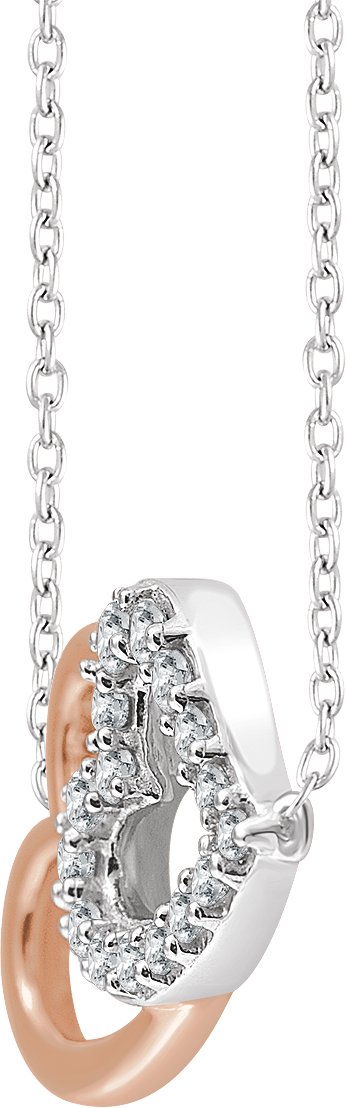14K Gold Round Natural Diamond Double Heart Necklace - view 2