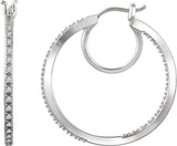 14K Gold Round Natural Diamond Inside-Outside Hoop Earrings – 1.13mm Stones