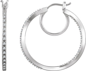 14K Gold Round Natural Diamond Inside-Outside Hoop Earrings – 1.13mm Stones