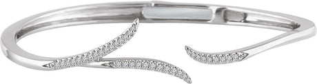 14K Gold Round Natural Diamond Freeform Hinged Cuff Bracelet