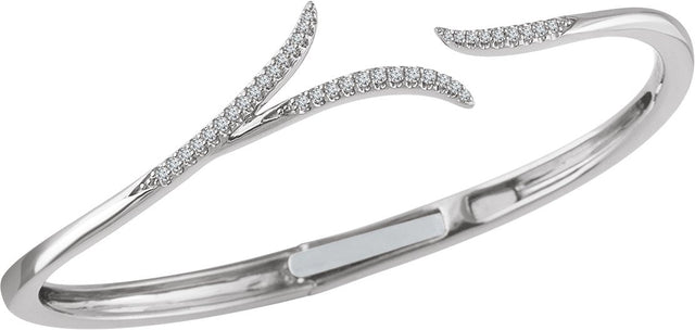 14K Gold Round Natural Diamond Freeform Hinged Cuff Bracelet - view 2