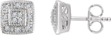 14K Gold Natural Diamond Cluster Earrings - White Gold