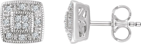 14K Gold Natural Diamond Cluster Earrings - White Gold