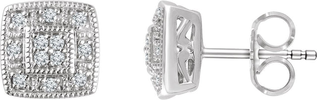 14K Gold Natural Diamond Cluster Earrings - White Gold