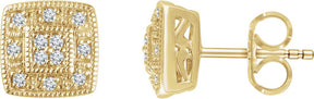 14K Gold Natural Diamond Cluster Earrings - Yellow Gold