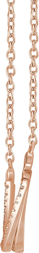 14K Gold Round Natural Diamond Twisted Bar Necklace - Rose Gold - view 2