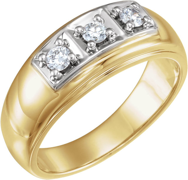 14K Gold Round Natural Diamond Three-Stone Ring – 3mm Stones