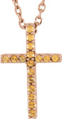 14K Gold Round Natural Yellow Sapphire Petite Cross Necklace or Pendant - Rose Gold