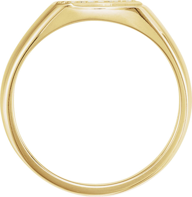 14K Gold Round Natural Diamond Square Signet Ring - Yellow Gold - view 2