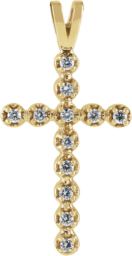14K Gold Round Natural Diamond Cross Pendant – 1/6 CTW - Yellow Gold