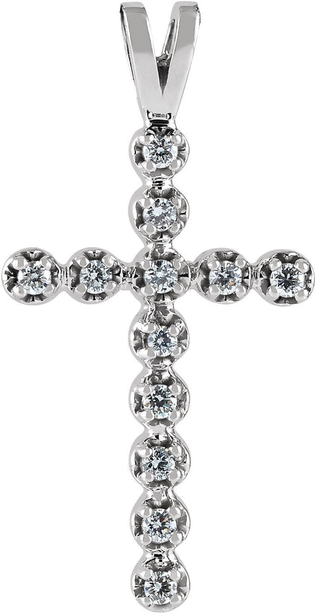 14K Gold Round Natural Diamond Cross Pendant – 1/6 CTW - White Gold