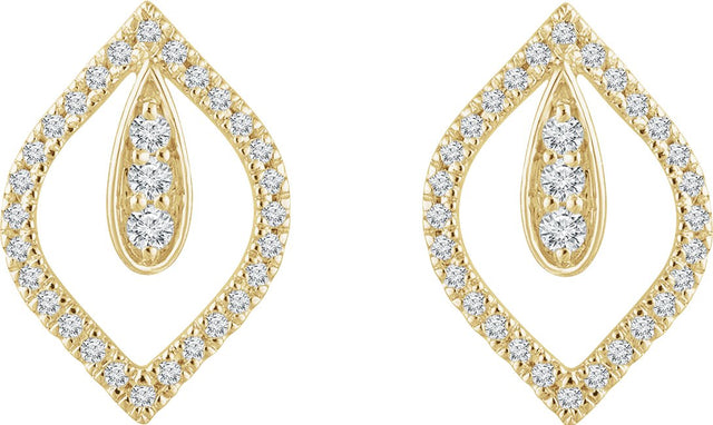 14K Gold Round Natural Diamond Freeform Earrings - Yellow Gold - view 2