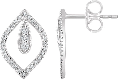 14K Gold Round Natural Diamond Freeform Earrings - White Gold