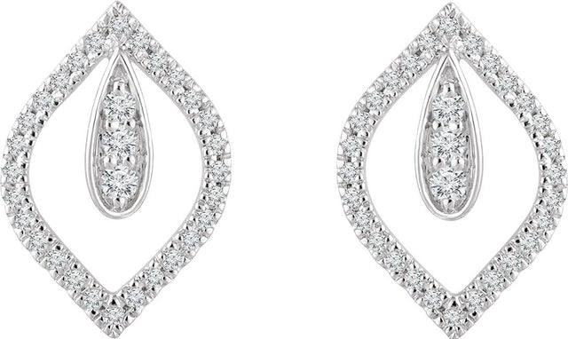 14K Gold Round Natural Diamond Freeform Earrings - White Gold - view 2