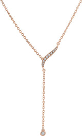 14K Gold Round Natural Diamond Freeform Y Necklace - Rose Gold