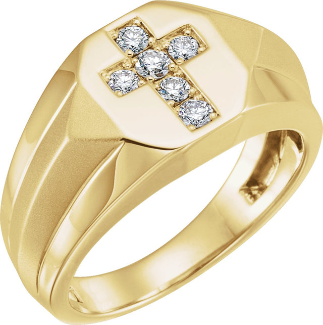14K Gold Round Natural Diamond Cross Ring – 2.3mm Stones - Yellow Gold