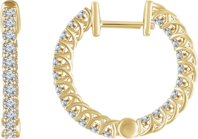 14K Gold Round Natural Diamond Inside-Outside Hoop Earrings II - Yellow Gold