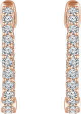 14K Gold Round Natural Diamond Inside-Outside Hoop Earrings II - Rose Gold - view 3