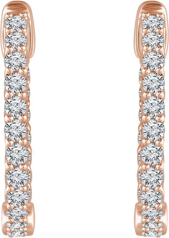 14K Gold Round Natural Diamond Inside-Outside Hoop Earrings II - Rose Gold - view 3