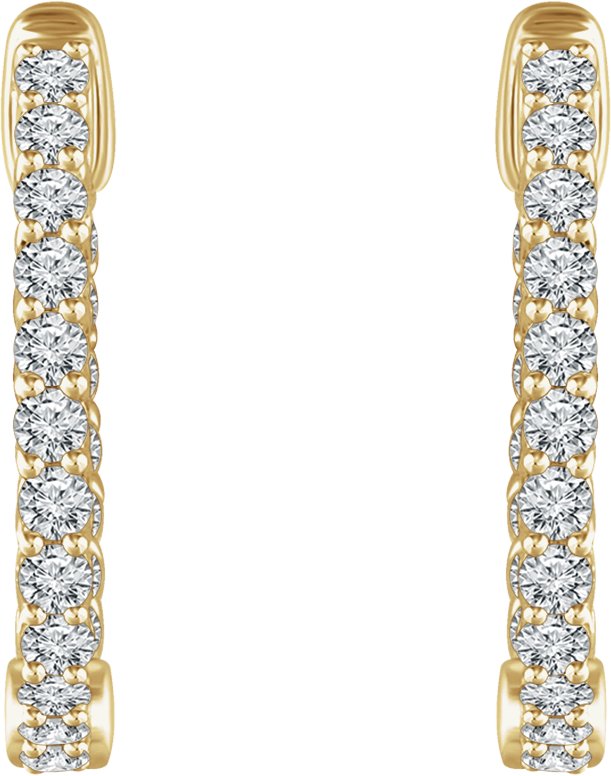 14K Gold Round Natural Diamond Inside-Outside Hoop Earrings II - Yellow Gold - view 3