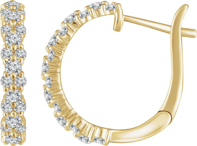 14K Gold Round Natural Diamond Accented Hoop Earrings III - Yellow Gold