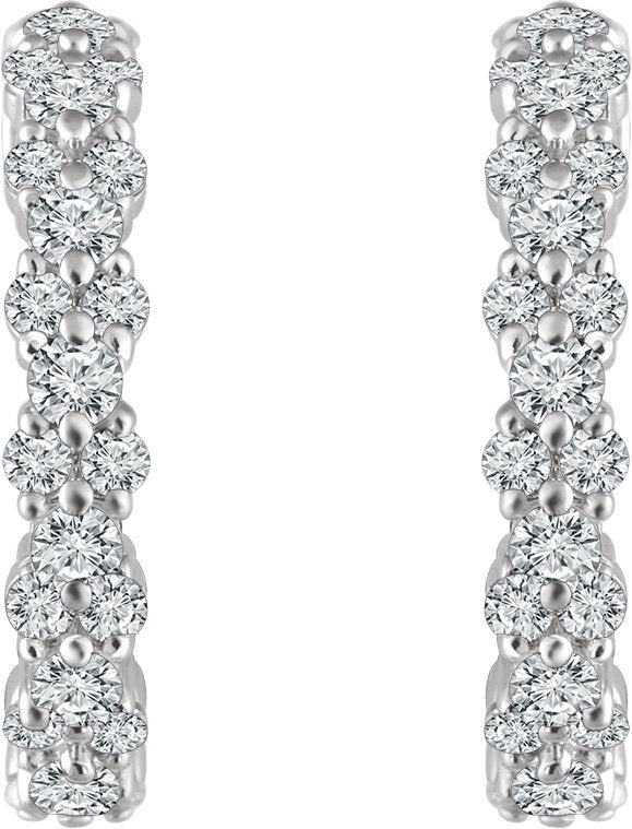 14K Gold Round Natural Diamond Accented Hoop Earrings III - White Gold - view 2