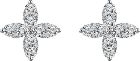 14K Gold Round Natural Diamond Flower Earrings – 2.5mm Stones - view 2