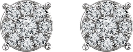 14K Gold Round Natural Diamond Cluster Earrings VI - view 2