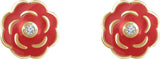 10K Gold Round Natural Diamond Youth Enamel Flower Earrings - view 2