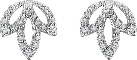 14K Gold Round Natural Diamond Accented Leaf Earrings - view 2