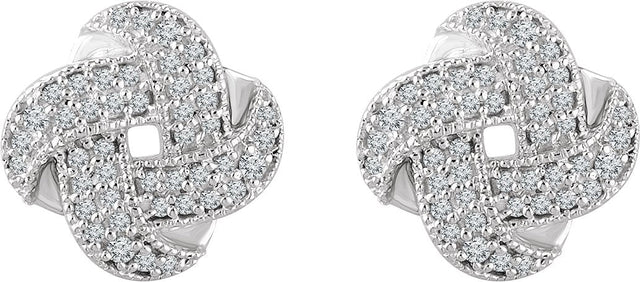 14K Gold Natural Diamond Knot Earrings - White Gold - view 2