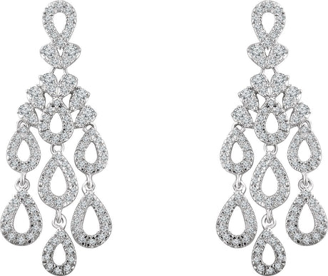 14K Gold Round Natural Diamond Chandelier Earrings - view 2
