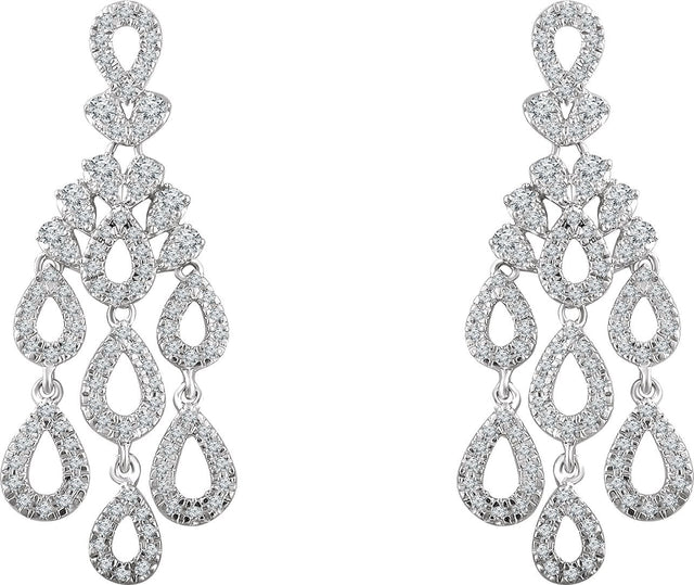 14K Gold Round Natural Diamond Chandelier Earrings - view 2