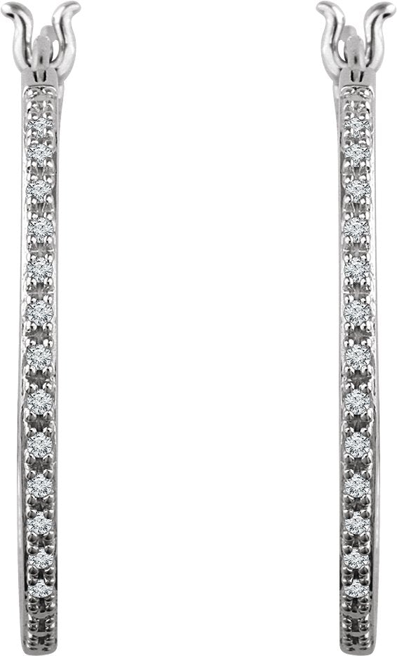 14K Gold Round Natural Diamond Inside-Outside Hoop Earrings – 1.13mm Stones - view 3