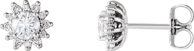 Platinum Natural Diamond Round 4-Prong Halo-Style Stud Earrings
