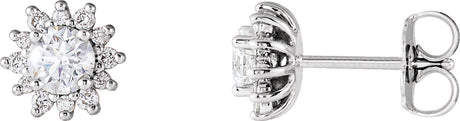14K Gold Natural Diamond Round 4-Prong Halo-Style Stud Earrings - White Gold