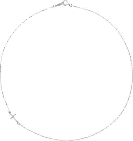 Platinum Round Natural Diamond Accented Sideways Cross Necklace - view 2